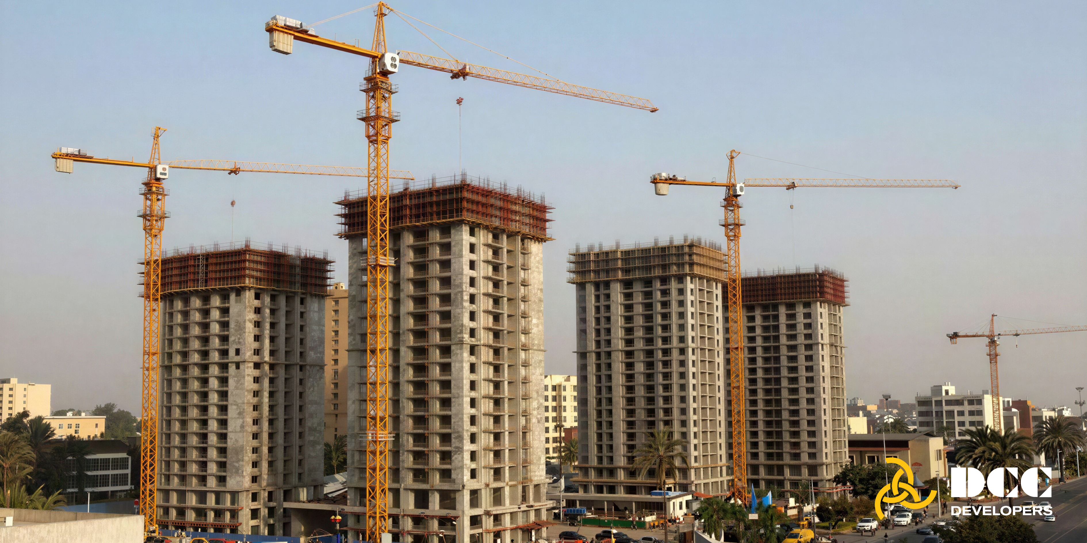 Construction cranes and new buildings showing urban growth in Pakistan