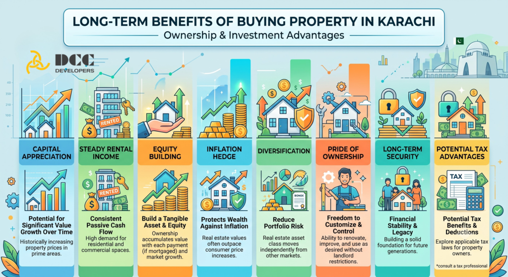 Benefits of buying property in Karachi showing long-term investment and property ownership advantages