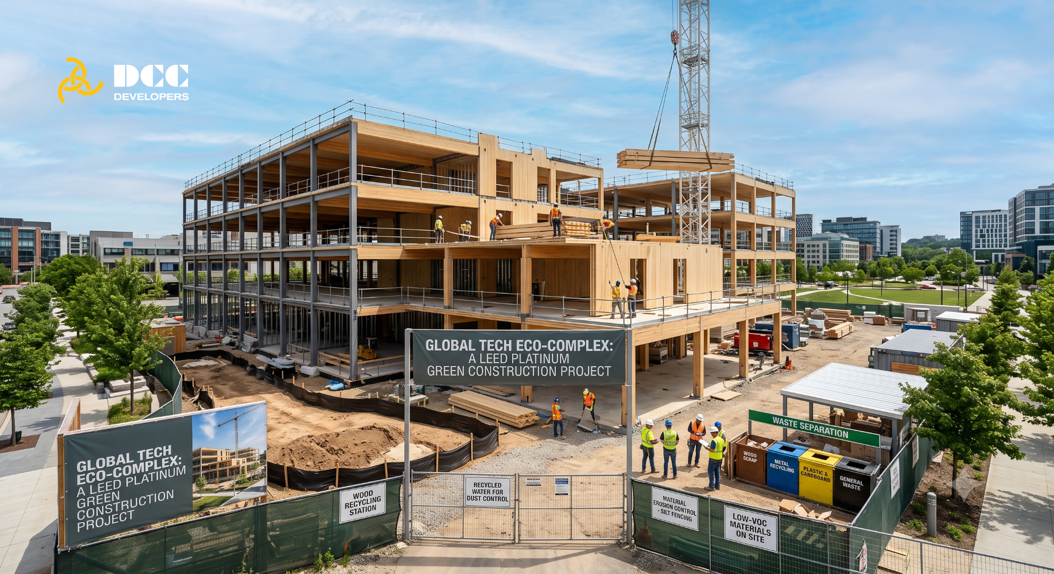 Sustainable commercial building project with LEED-certified green construction practices